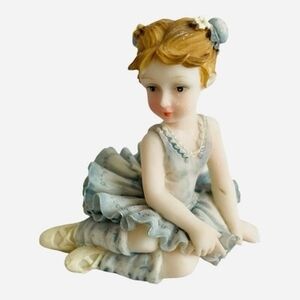 Porcelain Blue Dress Ballerina Figurine 2.5” Elegant Dance Collectible Excellent